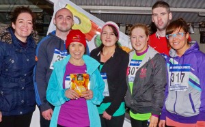 Preda supporters with  dried mangos  on sale  in  Hughes Supervalu in Claregalway  with comedian Maeve Higgins